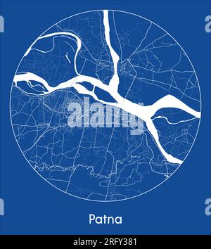 Stadtplan Patna Indien Asien Blau aufgedruckte kreisförmige Vektordarstellung Stock Vektor