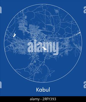 Stadtplan Kabul Afghanistan Asien Blau runder Kreisvektor Stock Vektor