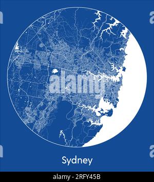 Stadtplan Sydney Australien Blaudruck Kreisvektordarstellung Stock Vektor
