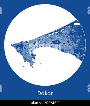 Stadtplan Dakar Senegal Afrika Blau-Aufdruck runder Vektorvektor Stock Vektor