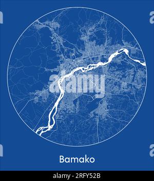 Stadtplan Bamako Mali Afrika Blau-Druck runder Vektorvektor Stock Vektor