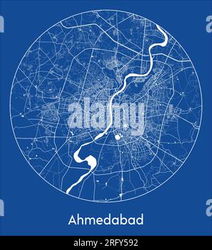 Stadtplan Ahmedabad Indien Asien Blau runder Kreisvektor Stock Vektor