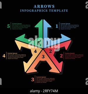 Arrow Prozess Infografik Designvorlage. Infografik zum Geschäftskonzept mit 5 Optionen, Schritten oder Prozessen. Vektor und Illustration. Stock Vektor