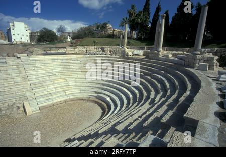 Die archäologische Stätte am römischen Amphitheater Kom El Bekka im Zentrum von Alexandria am Mittelmeer in Ägypten in Nordafrika. E Stockfoto