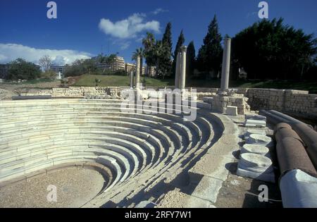 Die archäologische Stätte am römischen Amphitheater Kom El Bekka im Zentrum von Alexandria am Mittelmeer in Ägypten in Nordafrika. E Stockfoto