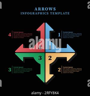 Arrow Prozess Infografik Designvorlage. Infografik zum Geschäftskonzept mit 4 Optionen, Schritten oder Prozessen. Vektor und Illustration. Stock Vektor