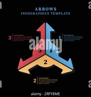 Arrow Prozess Infografik Designvorlage. Infografik zum Geschäftskonzept mit 3 Optionen, Schritten oder Prozessen. Vektor und Illustration. Stock Vektor