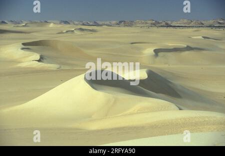 Die Sanddünen in der Nähe der Oase und des Dorfes Siwa in der libyschen oder ägyptischen Esterwüste in Nordafrika. Ägypten, Siwa, März 2000 Stockfoto