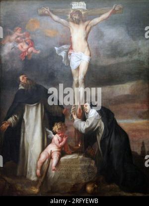 Christus am Kreuz mit der Heiligen Katharina von Siena, der Heiligen Dominikanischen Republik und einem Engel vor 1629 Uhr von Anthony van Dyck Stockfoto