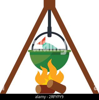 Angler über Lagerfeuer-Vektorsymbol Stock Vektor