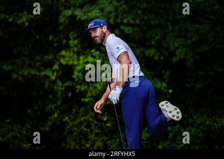 6. August 2023: Billy Horschel gibt am letzten Tag der Wyndham Championship 2023 im Sedgefield Country Club in Greensboro, NC, einen Abschlag für zwei. Scott Kinser/CSM Stockfoto