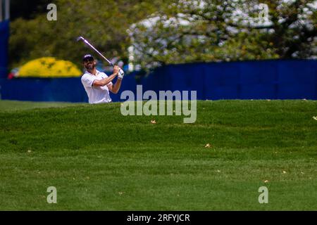 6. August 2023: Billy Horschel verlässt den Fairway-Bunker am letzten Tag der Wyndham Championship 2023 im Sedgefield Country Club in Greensboro, NC. Scott Kinser/CSM Stockfoto