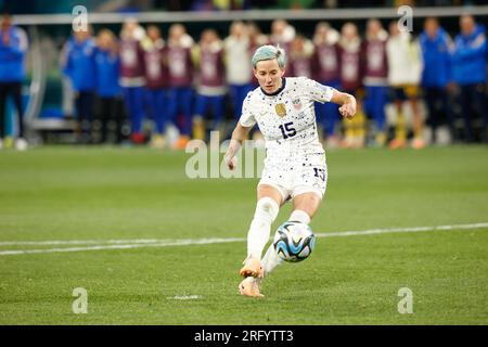 Melbourne, Australien. 06. Aug. 2023. Megan Rapinoe aus den USA in Aktion während der FIFA Women's World Cup Australien & Neuseeland 2023. Runde des 16-Spiels zwischen Schweden und den USA im Melbourne Rectangular Stadium. Schweden gewann das Elfmeterspiel 5-4. Kredit: SOPA Images Limited/Alamy Live News Stockfoto