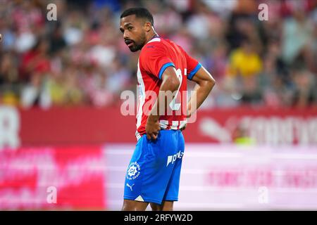 Girona, Spanien. 06. Aug. 2023. Yangel Herrera vom FC Girona während des Costa Brava Cup-Spiels vor der Saison zwischen dem FC Girona und SS Lazio, das am 6. August 2023 in Girona, Spanien, im Montilivi-Stadion gespielt wurde. (Foto: Alex Carreras/PRESSINPHOTO) Kredit: PRESSINPHOTO SPORTS AGENCY/Alamy Live News Stockfoto