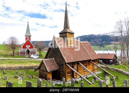 14. Century Rødven Stave Church, Stavkyrkjevegen, Rødven, Åndalsnes, Møre Og Romsdal County, Norwegen Stockfoto