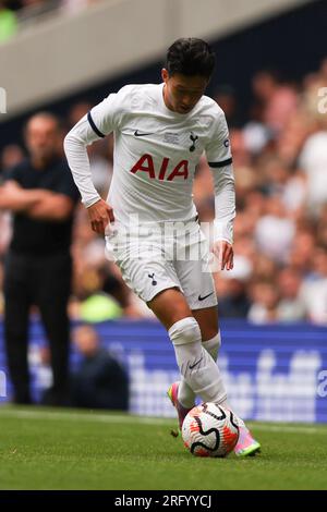 London, Großbritannien. 06. Aug. 2023. Sohn Heung-Min von Tottenham Hotspur in Aktion während des Vorsaison Freundschaftsspiels zwischen Tottenham Hotspur und Shakhtar Donetsk am 6. August 2023 im Tottenham Hotspur Stadium, London, England. Foto: Ken Sparks. Nur redaktionelle Verwendung, Lizenz für kommerzielle Verwendung erforderlich. Keine Verwendung bei Wetten, Spielen oder Veröffentlichungen von Clubs/Ligen/Spielern. Kredit: UK Sports Pics Ltd/Alamy Live News Stockfoto