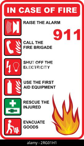 Im Brandfall zu ergreifende Maßnahmen Stock Vektor