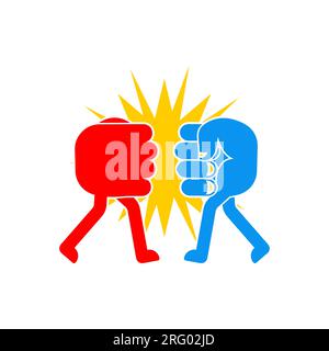 Die Fäuste schlagen sich. Fäuste kämpfen. Feindschaftsbegriff und Kampfsymbol. Stock Vektor