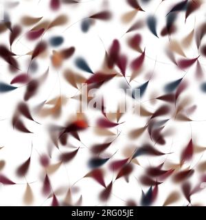 Große, unscharfe, zufällige Pinselstriche mit dünnen Enden. Braun, Blau und Rot auf weißem Hintergrund. Nahtlose Textur. Stockfoto