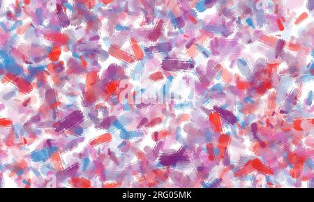 Bunte, chaotische Pinselstriche, Kreidetextur. Rot, Violett und Blau. Nahtloser abstrakter Hintergrund. Stockfoto