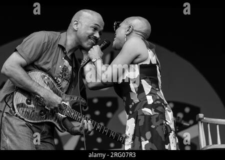 CHARLTON JOHNSON auf der Gitarre mit DEE DEE BRIDGEWATER und ihrer neuen Band MEMPHIS - MONTEREY JAZZ FESTIVAL, KALIFORNIEN Stockfoto