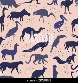 Tiermuster. Sammlung verschiedener Tiere für Textildesign Projekte jüngster nahtloser Vektorhintergrund Stock Vektor
