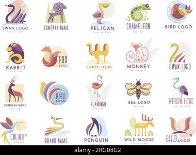 Die Tiere sind bereit. Logotypsammlungen verschiedener Tiere mit aktuellen Vektoridentitätsvorlagen Stock Vektor