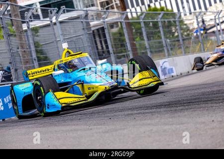 Nashville, Tennessee, USA. 6. Aug. 2023. INDYCAR Driver, DEVLIN Defrancesco (29) aus Toronto, Kanada, fährt beim Big Machine Music City Grand Prix durch die Kurven auf den Straßen von Nashville in Nashville, Tennessee. (Kreditbild: © Walter G. Arce Sr./ZUMA Press Wire) NUR REDAKTIONELLE VERWENDUNG! Nicht für den kommerziellen GEBRAUCH! Stockfoto