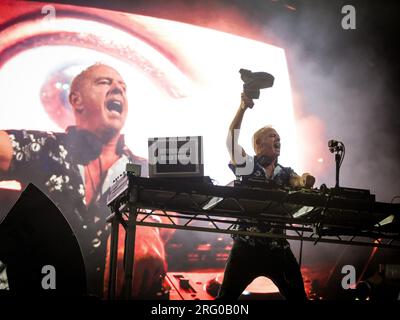 Wilderness Festival, Charlbury, Großbritannien. 6. Aug. 2023. Fatboy Slim ist die Schlagzeile der Sonntagnacht des viertägigen Festivals, das Kunst, Kultur und Musik feiert. Kredit: Andrew Walmsley/Alamy Live News Stockfoto