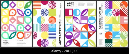 Abstraktes geometrisches bauhaus-Kunstwerk. Poster „Simple Shapes Combination Neo Geo“. Retro-memphis-Gittermuster. Moderner, trendiger Brutalismus lebendige Grafikmalerei. Vintage Postmodern Art Vector eps Print Stock Vektor