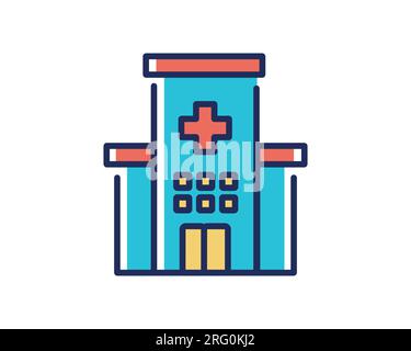 Symbol für Krankenhausgebäude auf weißem Hintergrund, Linien- und Füllstil, Vektorgrafik Stock Vektor