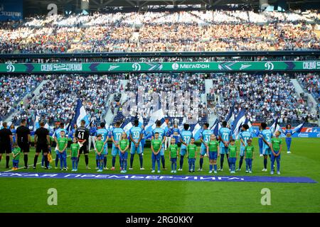 Sankt Petersburg, Russland. 06. Aug. 2023. Spieler von Zenit, die während des Fußballspiels der russischen Premier League zwischen Zenit Saint Petersburg und Dynamo Moskau in der Gazprom Arena gesehen wurden. Zenit 2:3 Dynamo. Kredit: SOPA Images Limited/Alamy Live News Stockfoto