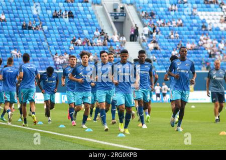 Sankt Petersburg, Russland. 06. Aug. 2023. Zenit Team während des Fußballspiels der russischen Premier League zwischen Zenit Saint Petersburg und Dynamo Moskau in der Gazprom Arena gesehen. Zenit 2:3 Dynamo. (Foto: Maksim Konstantinov/SOPA Images/Sipa USA) Guthaben: SIPA USA/Alamy Live News Stockfoto