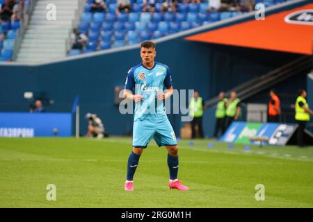 Sankt Petersburg, Russland. 06. Aug. 2023. Andrey Mostovoy (17) von Zenit während des Fußballspiels der russischen Premier League zwischen Zenit St. Petersburg und Dynamo Moskau in der Gazprom Arena. Zenit 2:3 Dynamo. (Foto: Maksim Konstantinov/SOPA Images/Sipa USA) Guthaben: SIPA USA/Alamy Live News Stockfoto