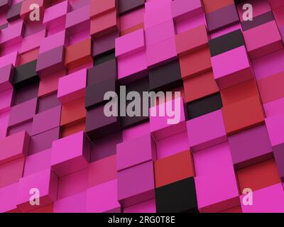 abstrakter lilafarbener Hintergrund mit 3D-Rendering und farbenfrohen Würfeln als Hintergrundbild Stockfoto