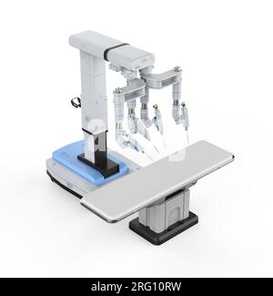 3D-Rendering roboterassistierter Chirurgie isoliert auf weißem Hintergrund Stockfoto