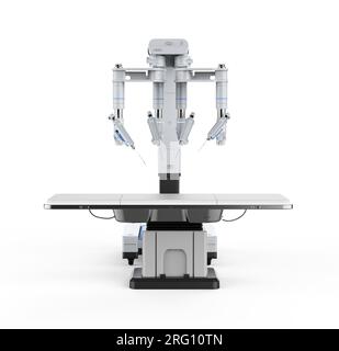 3D-Rendering roboterassistierter Chirurgie isoliert auf weißem Hintergrund Stockfoto