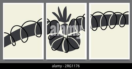 Set mit minimalen geometrischen 20s-Elementen. Satz von Wave monochromer abstrakter Malvektordarstellung Stock Vektor