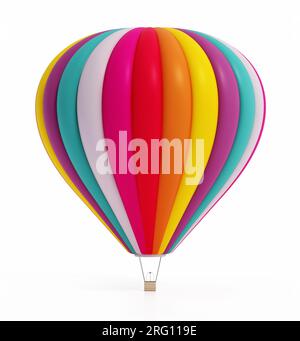 Farbenfroher Heißluftballon isoliert auf weißem Hintergrund. 3D Abbildung. Stockfoto