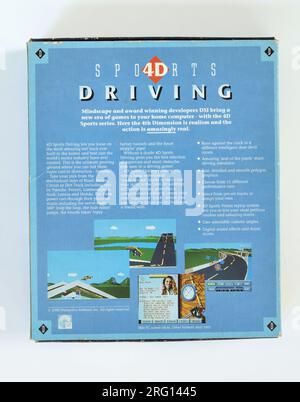 1980er MS-DOS Computerspiele Sport Fahren 4D MS-DOS Fahrsimulation - Abbildung auf dem Titelblatt, Computerspiel Kunst. Stockfoto
