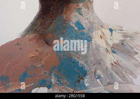 Farbe auf Leinwand: Abstrakte Kunst in Gelb, Grün und Blau - Hintergrund. Stockfoto
