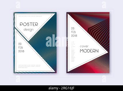 Stilvolles Cover-Design-Schablonenset. Abstrakte rote weiße blaue Linien auf dunklem Hintergrund. Faszinierendes Cover-Design. Eleganter Katalog, Poster, Buchvorlage Stock Vektor