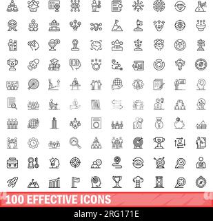 100 effektive Symbole eingestellt. Umrissdarstellung von 100 effektiven Symbolen, Vektorsatz isoliert auf weißem Hintergrund Stock Vektor