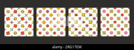 Geometrische Formen und Figuren nahtlose Muster im trendigen Neobrutalismus-Stil. Y2K brutale Figur. Vektorhintergrund. Stock Vektor