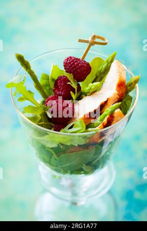 Köstlicher Hähnchen- und Himbeersalat für den Urlaub Stockfoto