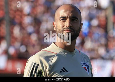 Sao Paulo, Brasilien. 07. Aug. 2023. SP - SAO PAULO - 08/06/2023 - BRASILEIRO A 2023, SAO PAULO X ATLETICO-MG - Lucas Moura Spieler von Sao Paulo während eines Spiels gegen Atletico-MG im Morumbi Stadion für die brasilianische Meisterschaft A 2023. Foto: Marcello Zambrana/AGIF/Sipa USA Kredit: SIPA USA/Alamy Live News Stockfoto