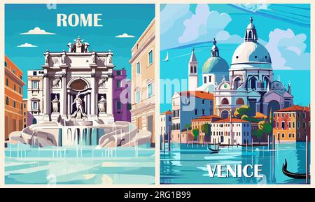 Set von Italien Travel Destination Poster Vektorgrafik Stock Vektor