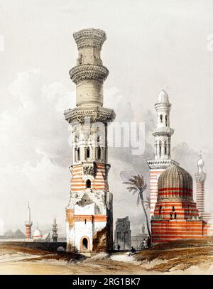 Zerstörte Moscheen in der Wüste westlich der Zitadelle Illustration von David Roberts. Original aus der New York Public Library. Stockfoto