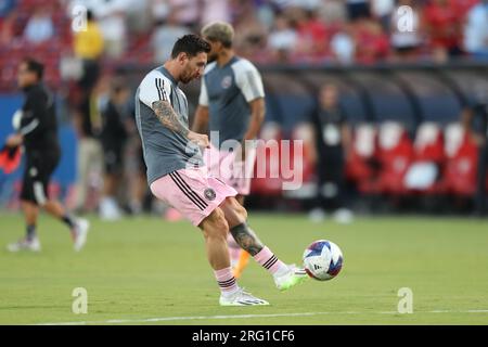 Frisco, Usa. 06. Aug. 2023. FRISCO, TEXAS - 6. AUGUST: Leonel Messi wärmt sich vor dem Knockout-Spiel des Inter Miami CF und FC Dallas Leagues Cup im Toyota Stadium am 6. August 2023 in Frisco, Texas, auf. (Foto: Alejandro Salazar/PxImages/Sipa USA) Guthaben: SIPA USA/Alamy Live News Stockfoto