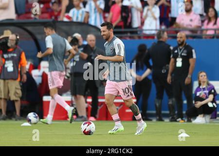 Frisco, Usa. 06. Aug. 2023. FRISCO, TEXAS - 6. AUGUST: Leonel Messi wärmt sich vor dem Knockout-Spiel des Inter Miami CF und FC Dallas Leagues Cup im Toyota Stadium am 6. August 2023 in Frisco, Texas, auf. (Foto: Alejandro Salazar/PxImages/Sipa USA) Guthaben: SIPA USA/Alamy Live News Stockfoto